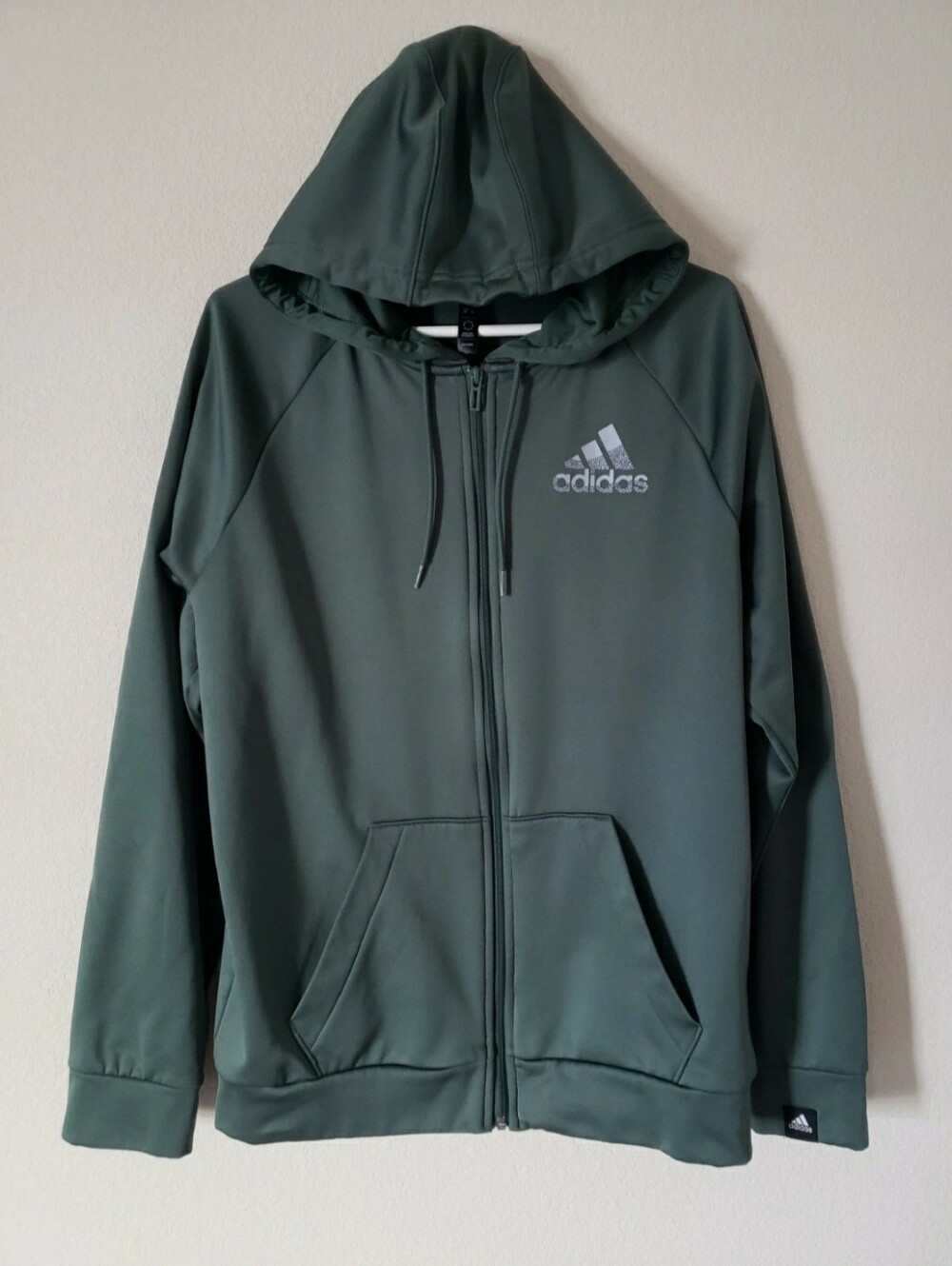 adidas Training Full-Zip Hoodie Men's Olive Green Pockets Size Large